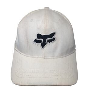 Fox Fitted Hat White Large Embroidered Logo 6 Panel Vent Holes Outdoor